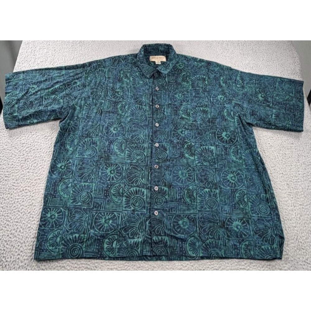 Johari West Hawaiian Shirt Mens 4XL Teal Green Blue Tribal Cotton‎ Paisley